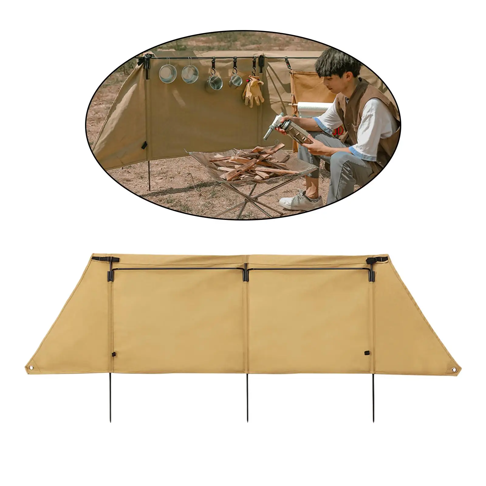 Portable Camping Wind Shield Stand Fireproof Cooking Grills Stove Canvas Windscreen Curtain Hiking Picnic Barbecue Windshield