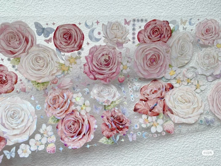 

Rose Flower and Berries Fruits Shiny PET Masking Washi Tape