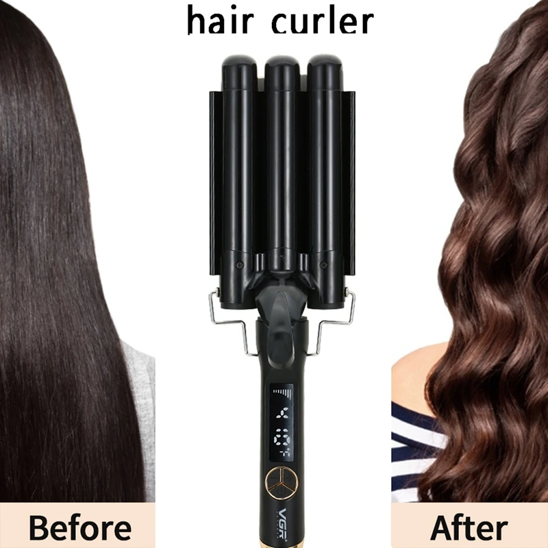 

VGR Professional Curling Iron Ceramic Triple Barrel Hair Styler Hair Lectric Curlers Electric Curling Styling Tools EU Plug