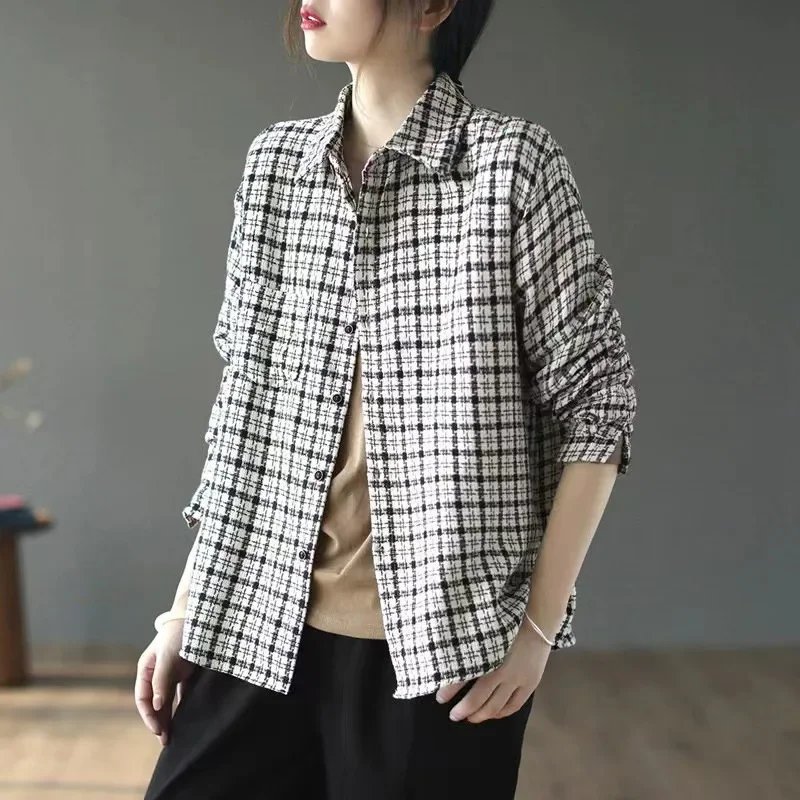Винтажная клетчатая куртка-рубашка с длинными рукавами женская осенняя новая