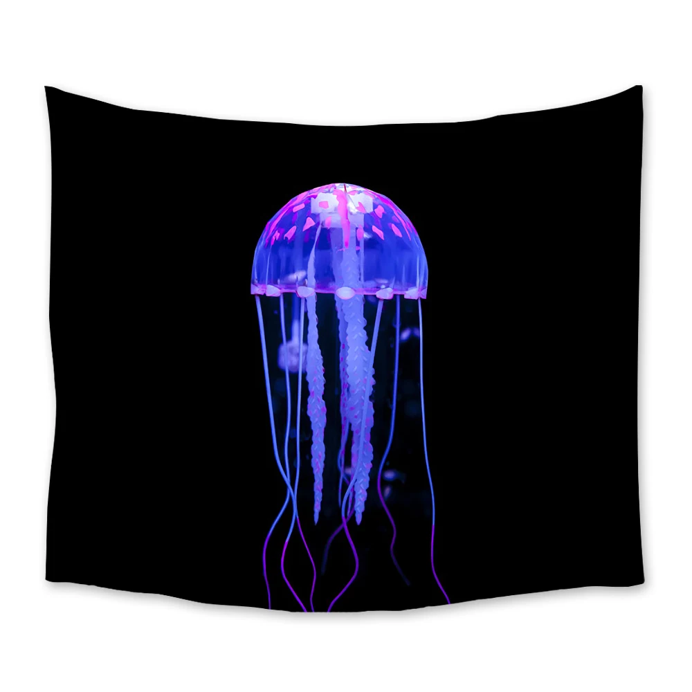 

Jellyfish Marine Life Tapestry Black Wall Hanging Tapestries Dorm Wall Art Home Decor Traveling Camping Beach Towel Yoga Mat