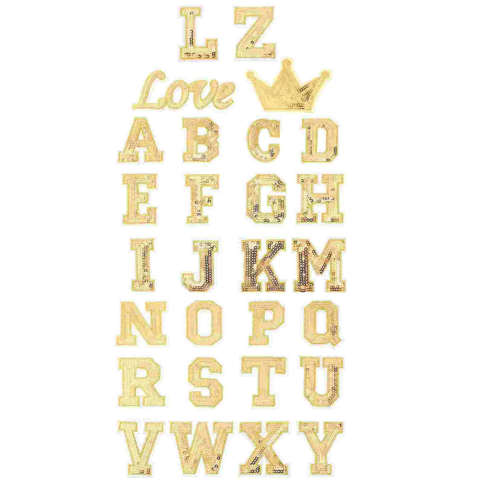

56pcs Sewing Letter Patches Golden Glitter Hotfix Patches for Clothing Bag
