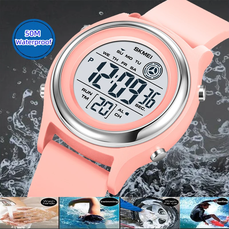 Skmei модные женские цифровые часы светодиодный водонепроницаемый секундомер