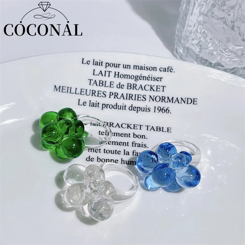 

Fashion New Colorful Transparent Flower Acrylic Resin Beads Geometric Irregular Rings for Women Girls Party Jewelry Gifts
