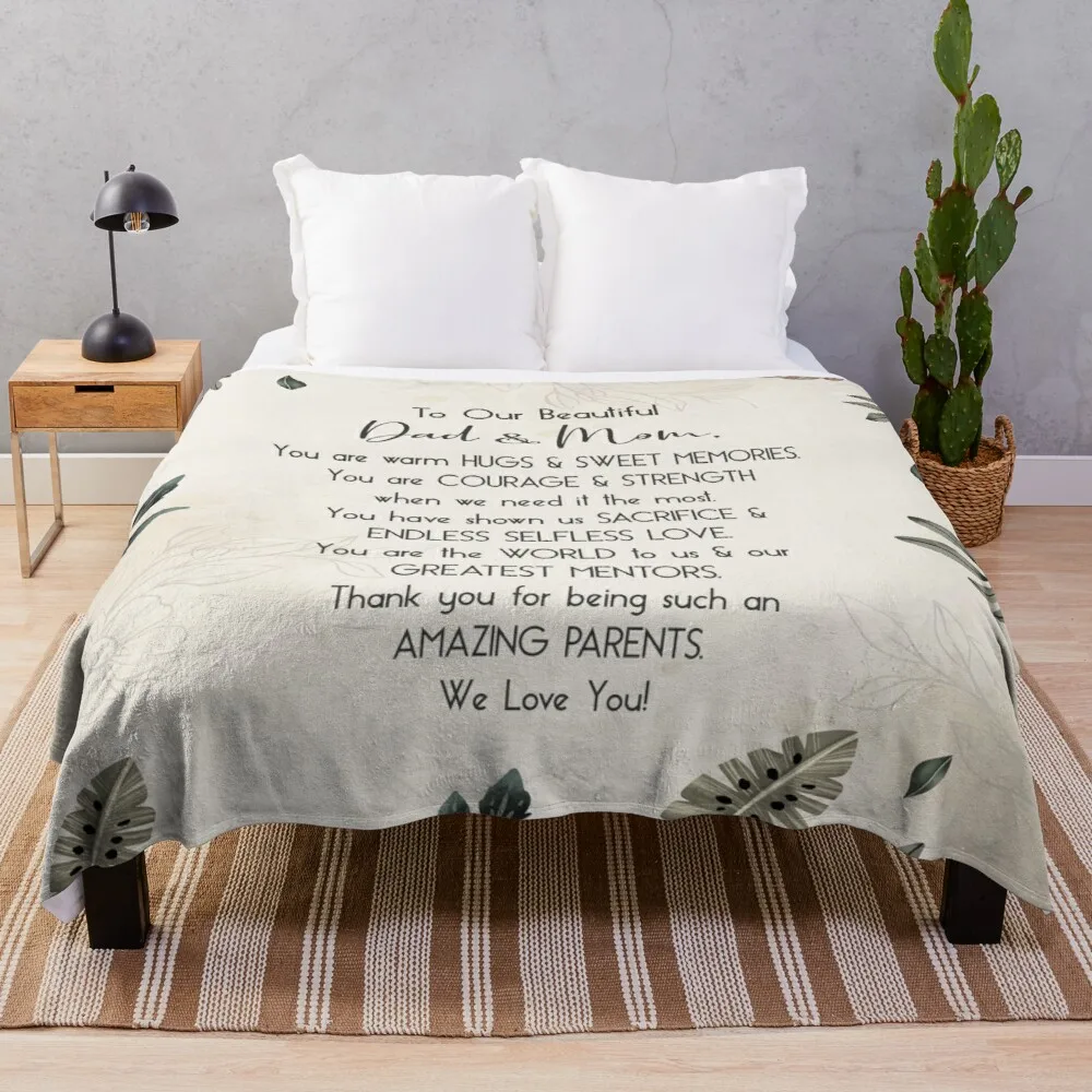 

dad and mom, mom and dad, parents, children, brown, beige, parent gift, gift for our parents Throw Blanket