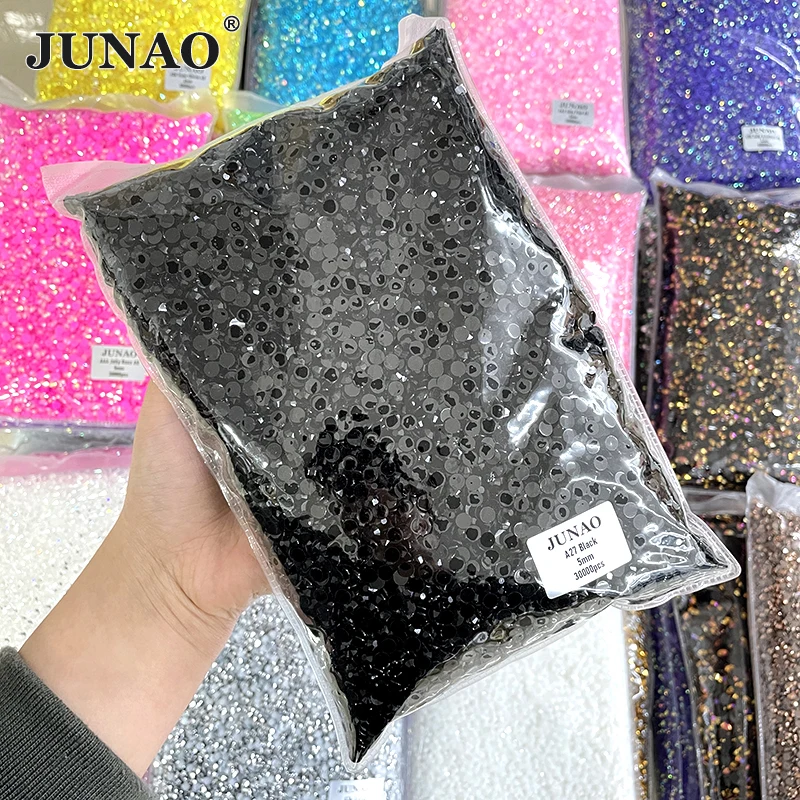 

2023 JUNAO 2mm 3mm 4mm 5mm 6mm Jelly Black Rhinestones In Bulk Flatback Resin Crystal Stone Appliques Non Hot Fix Strass for DIY