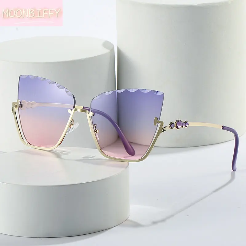 

Semi-Rimless Cat Eye Sunglasses Women 2023 Fashion Sun Glasses for Ladies Trendy Metal Half-Frame Sunglass