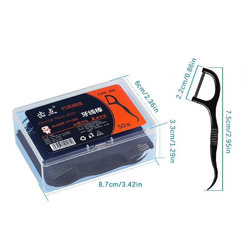 Плоская зубная нить 50 шт. бамбуковый уголь межзубная щетка зубочистка чистка