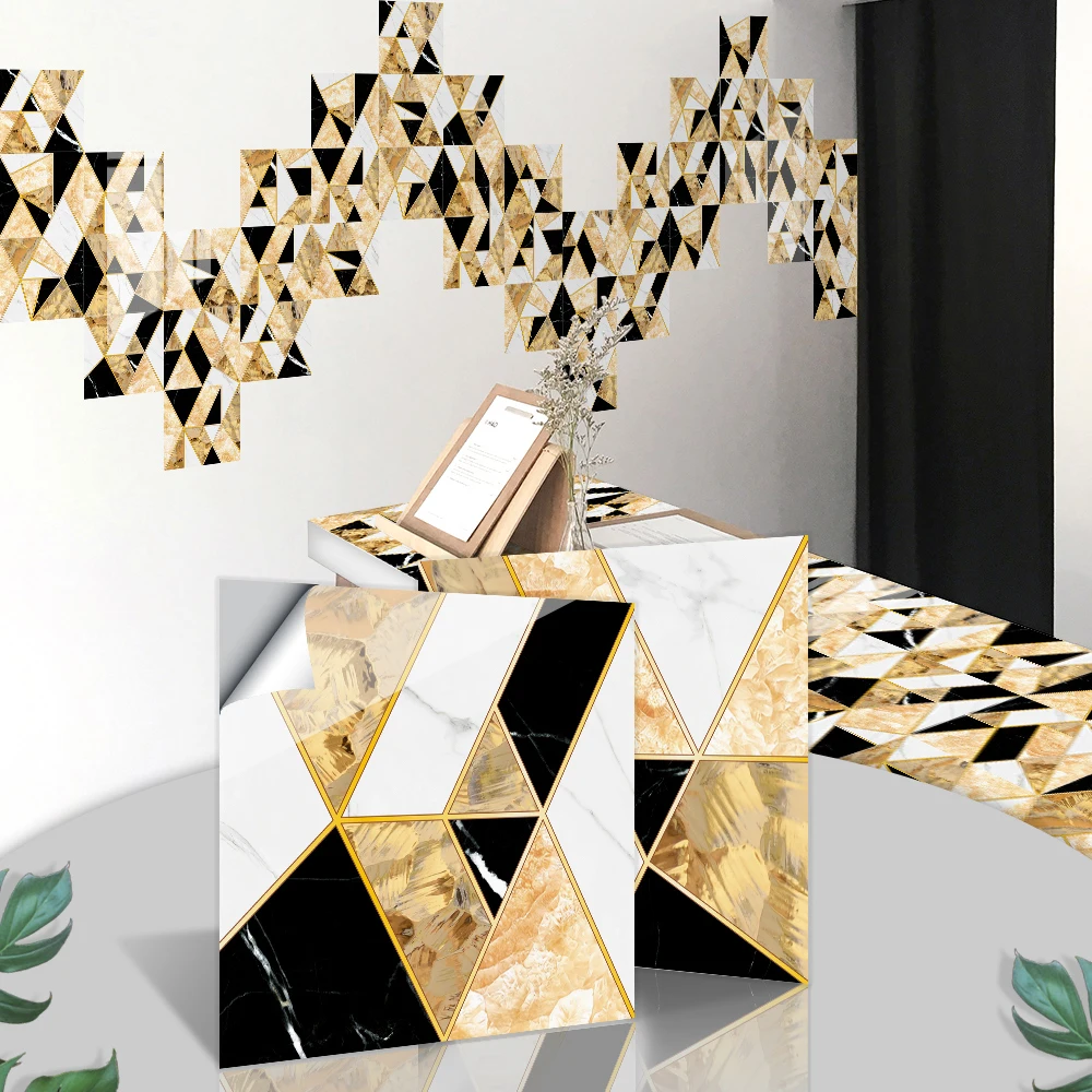 

Black Yellow Puzzle PVC Waterproof Kitchen Decoration Removable Wallpaper Geometric Creative Tile Stickers Gold