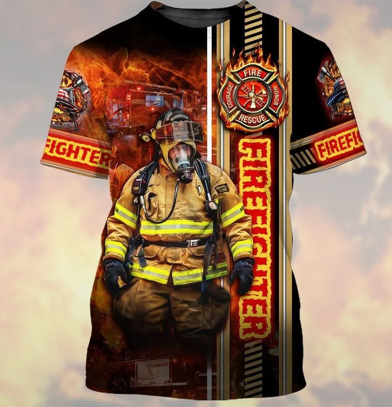 

PL Star Universe 3D Printed Fireman and Fire Personalized Summer Street Flame Costume Top Short Sleeve T-Shirt