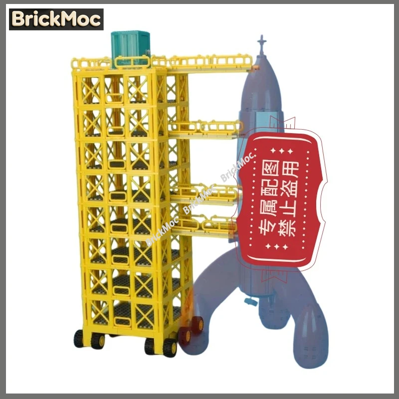 Фото Винтажная научно-фантастическая ракета для исследования Луны MOC, культовый красно-белый дизайн, стиль мультфильмов 1950-х годов, конструктор из 413 деталей для космических игр №2