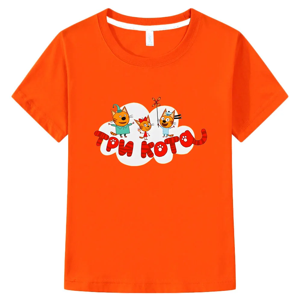 Kid-e-cats Tshirt Kids Cartoon Three Kitten Print T-Shirts Funny Baby Tees Girls T Shirt 100% Cotton Boys Clothes Children Tops