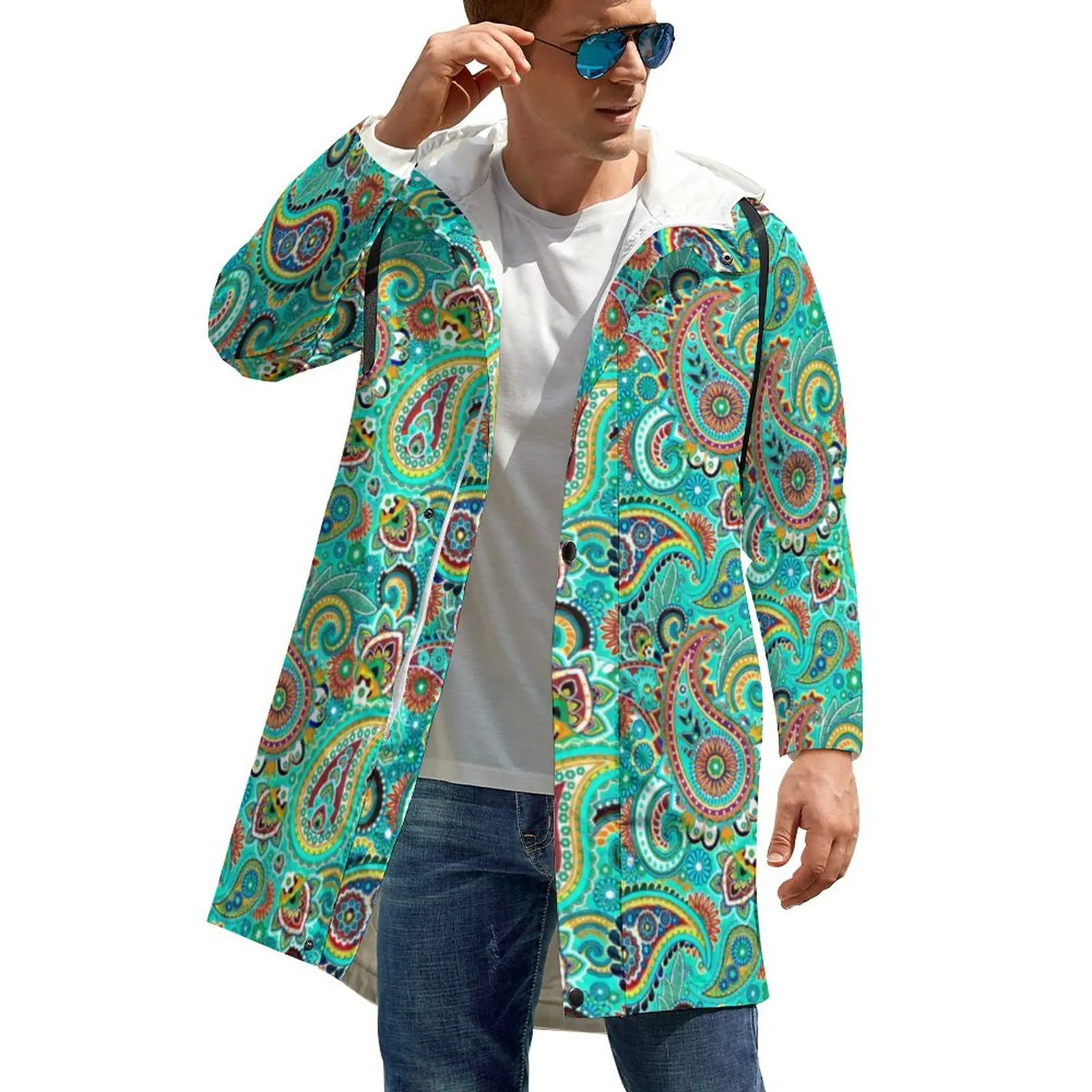 

Colorful Paisley Print Coats Vintage Floral Long Casual Parkas Male Design Streetwear Loose Autumn Jackets Big Size 5XL 6XL