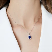 luxury shiny jewelry 925 sterling silver 7x9mm sapphire crystal pendant necklace suitable for ladies wedding premium gift