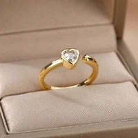 zircon heart open rings for women gold color stainless steel female engagement wedding ring jewelry 2022 birthday gift