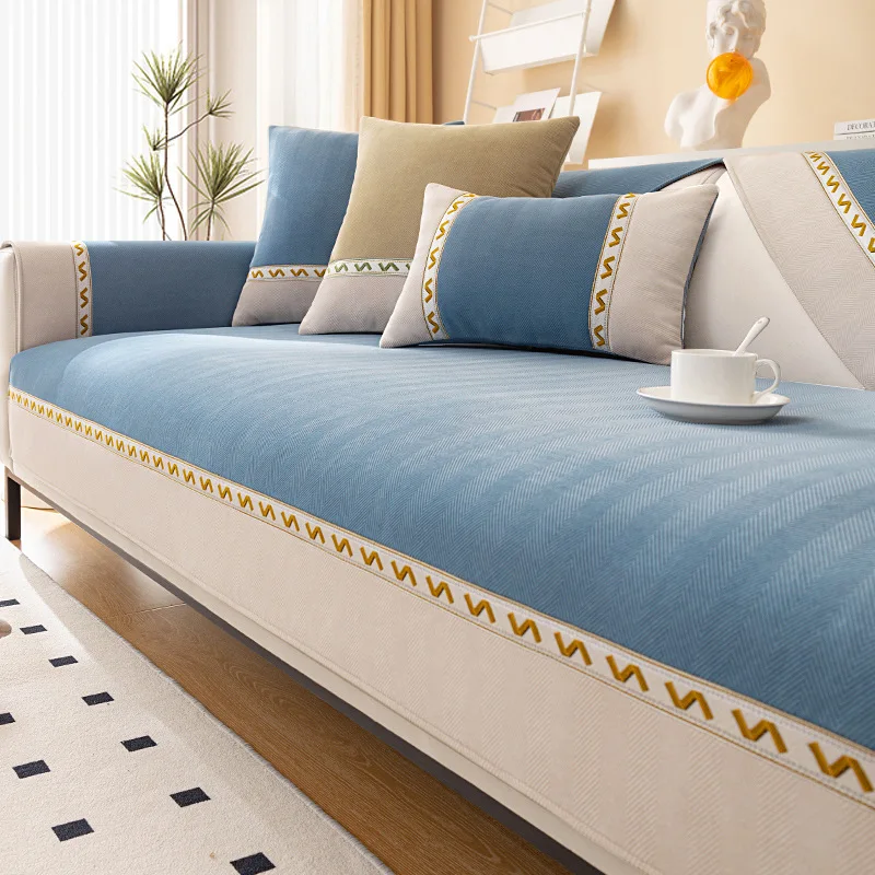 

Всесезонное универсальное жаккардовое полотенце из синели с контрастными швами для дивана, современное простое нескользящее полотенце для дивана