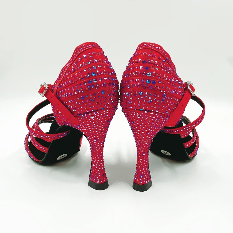 Latin Shoes Sparkly ZAPATOS DE BAILE Stone Dance Shoes Salsa Latin Bachata Women Indoor Dance Shoes In Red Dance Heels 9cm