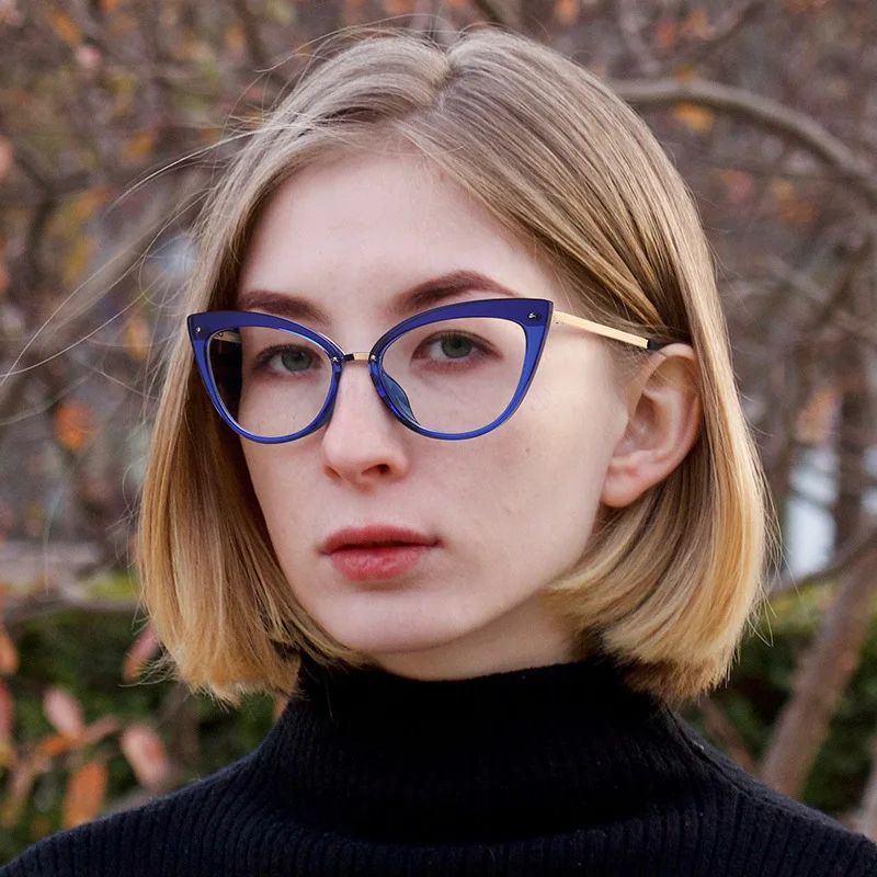 

Retro Cat Eyes Glasses Clear Anti Blue Light Blocking Eyewear Computer Goggles Reading Eyeglasses Flat Mirror TR90 Frames