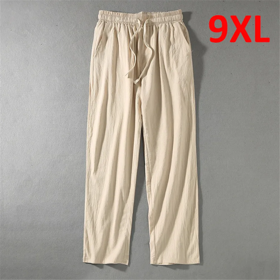 Linen Pants Men Plus Size 9XL 8XL Pants Summer Linen Trousers Male Fashion Casual Solid Color Pants Big Size 8XL 9XL
