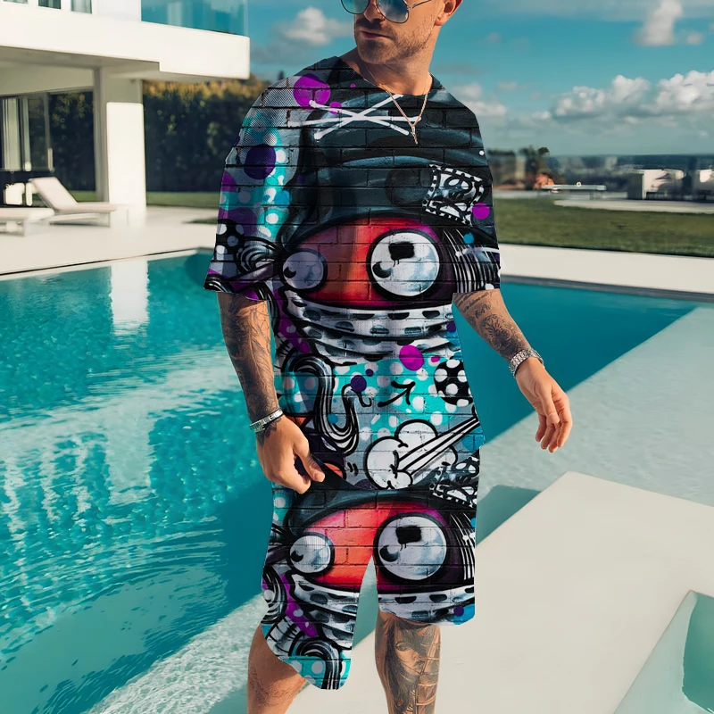 Skull Printed T-Shirt Set Summer Men's Two-piece Suit Fashion Streetwear Luxury Large Size Sportswear Short Sleeve Shorts Outfit