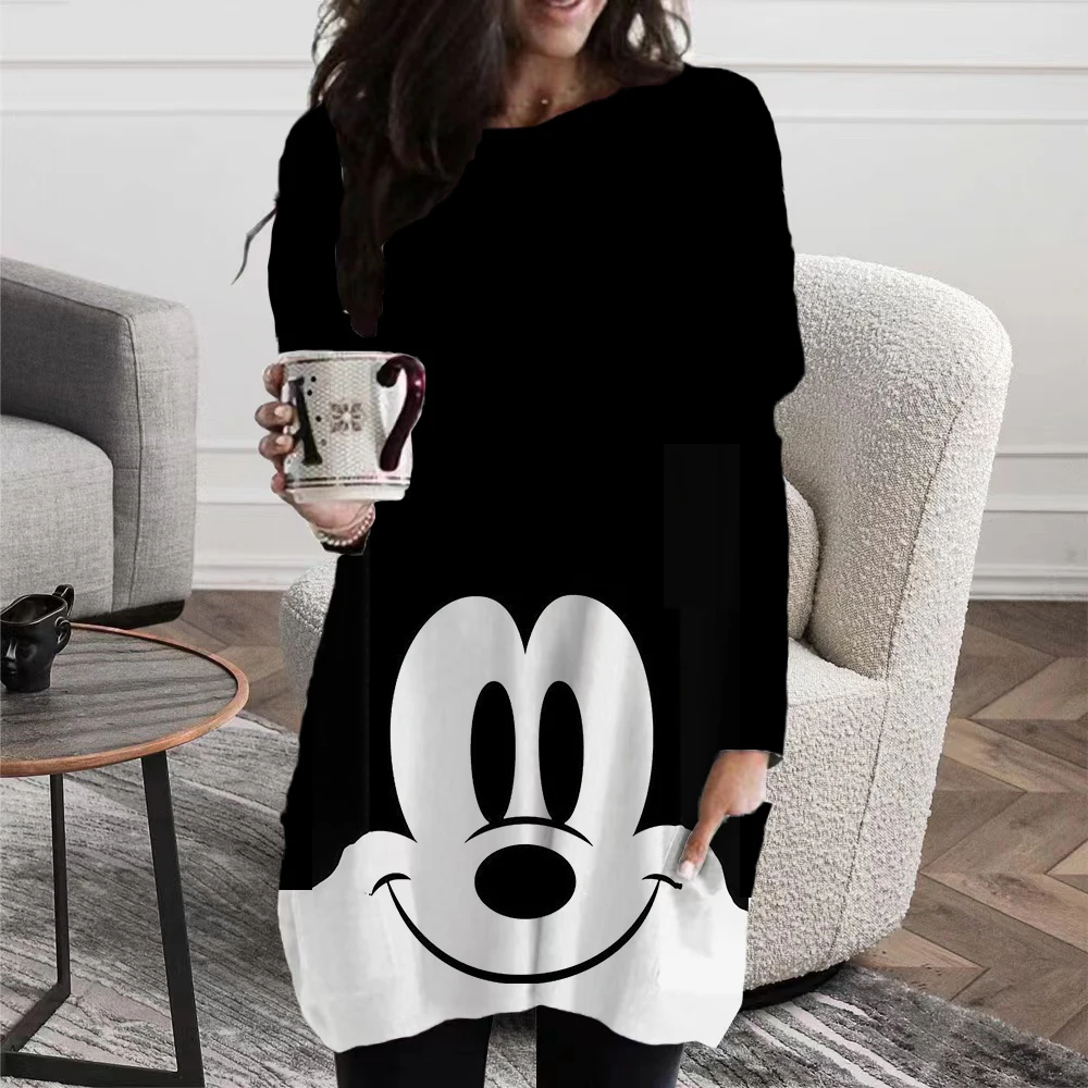 New 2022 Minnie Print Women's Fashion Pocket Long Women's Gift T-shirt Long-sleeved Shirt Women's Spring And Autumn Sweatshirt