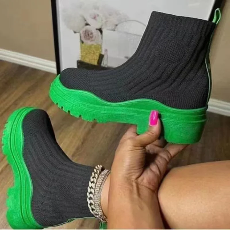 

Stretch Knit Boots 2022 Women's Short Boots Women's Thick and Comfortable Platform Boots Women's Botas Altas Plataforma Mujer