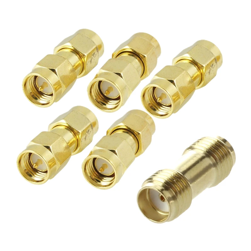 

5 Pcs Gold Tone SMA Male To SMA Male Plug RF Coaxial Adapter Connector & 1 Pcs Straight SMA Female To Female Jack RF Adapter Con