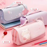 portable cute cartoon pencil bag large capacity unzip pen case storage bags student prize school office stationery supplies
