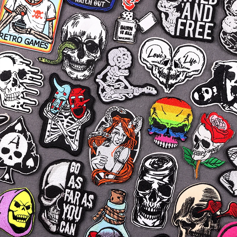 

Skull Punk Embroidery Patch Iron On Patches For Clothing Hip Hop Horror Embroidery Patches For Clothes Fusible Patch Stickers