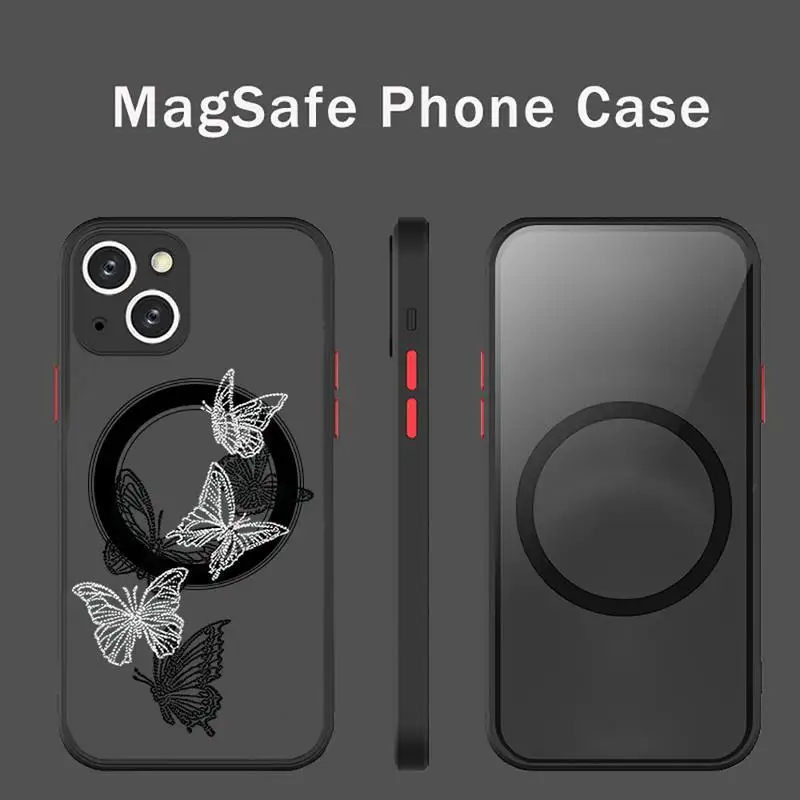 

Pretty Butterfly Design Phone Case For iPhone 13 12 Mini Pro Max Matte transparent Super Magnetic MagSafe Cover