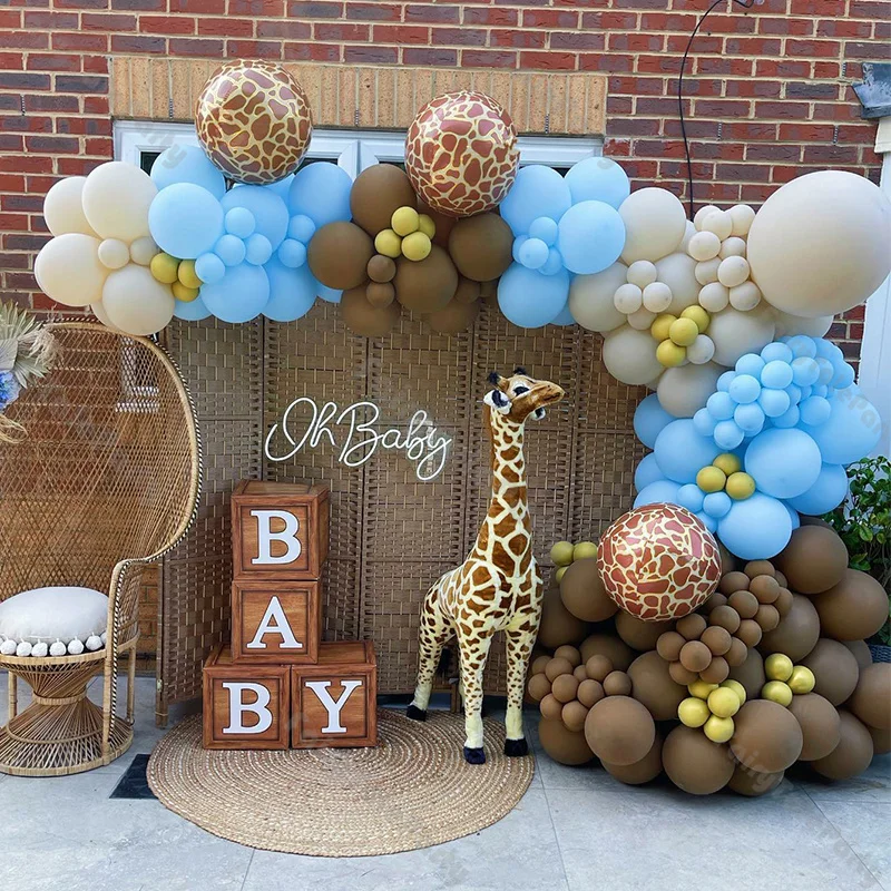 

179pcs Jungle Safari Balloon Arch Kit Blue and Caramel Balloon Garland Kit Kids Baby Shower Birthday Party 4D Animals Balloons