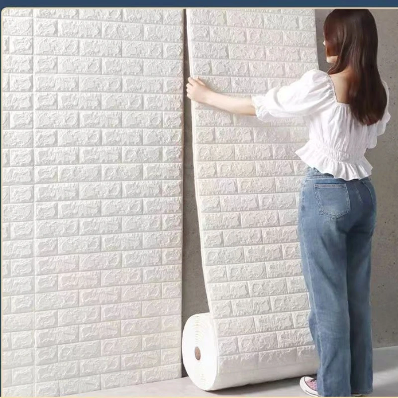 

Children's Room Warm Waterproof 3D Self-adhesive Wall Stickers Continuous Brick Wallpaper Living Room Bedroom Home Decoration 1M