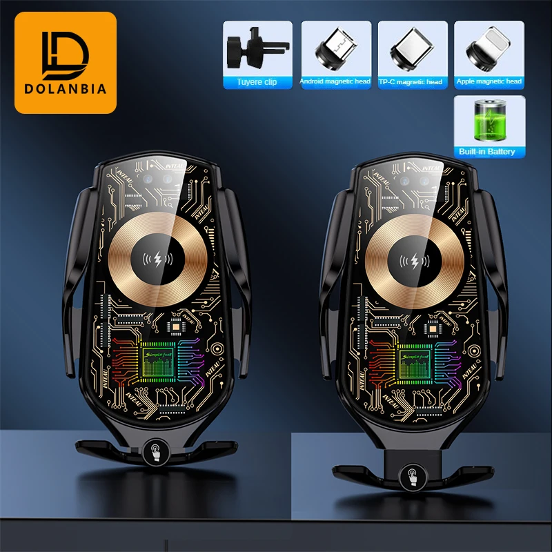 

DL 15W Wireless QI Charger Car Phone Holder Air Vent Phone Holder For iPhone Samsung Colorful Light Style Fast Charging Mount