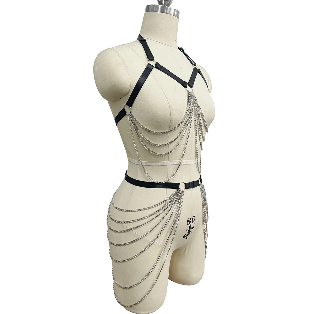 Комплект портупеи с кисточками и цепочкой черный укороченный топ клетка