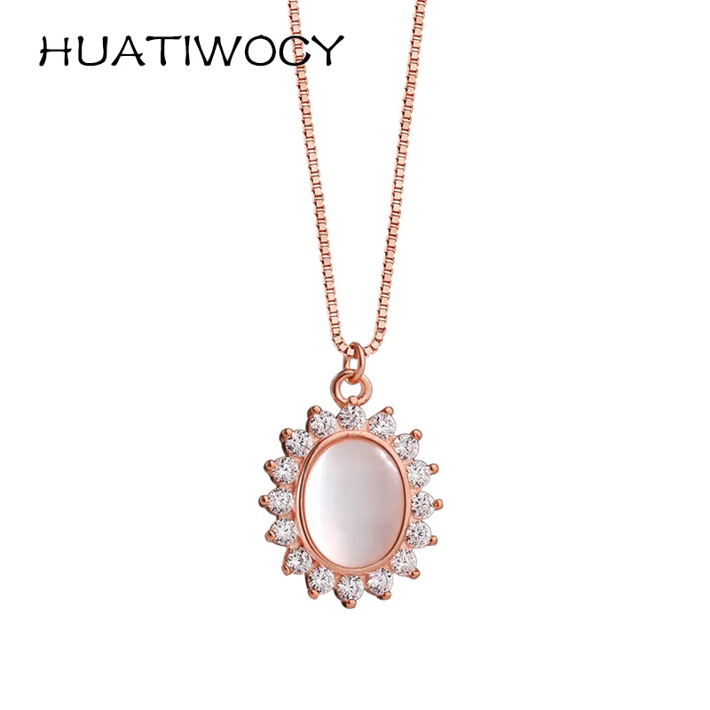

Fashion Women Necklace 925 Silver Jewelry with Zircon Gemstone Oval Shape Pendant Accessories for Wedding Party Gift Accessories