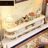European solid wood TV cabinet marble oval floor cabinet French simple European coffee table TV cabinet combination