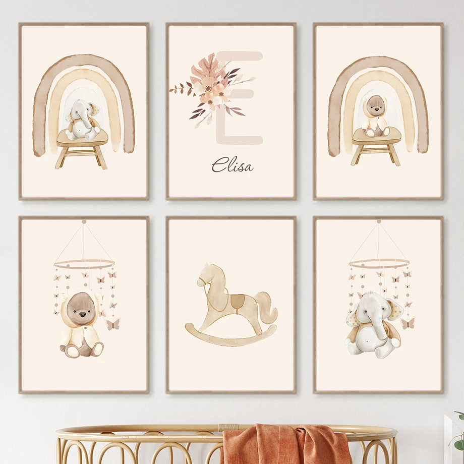 

Cute Bohemia Bear Elephant Rainbow Trojan Horse Wall Art Canvas Painting Nordic Posters And Prints Wall Pictures Kids Room Decor