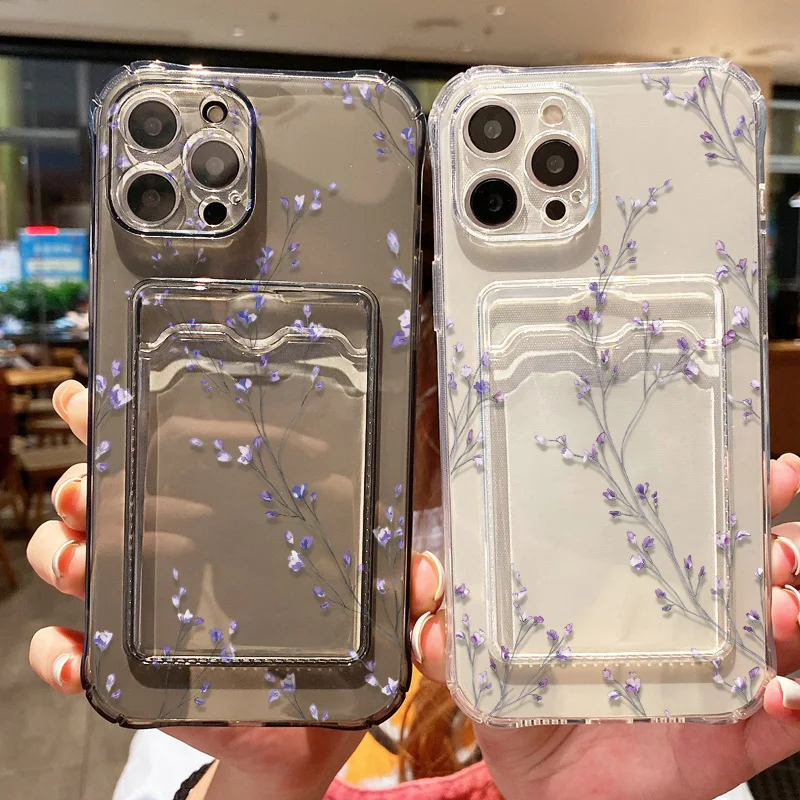 Фото Чехол для iPhone 17 Pro Max с узором «Цветы сливы», прозрачный, с держателем для карт, для iPhone 11, 12, 13, 14, 15, 16 Pro Max, XS, X №1
