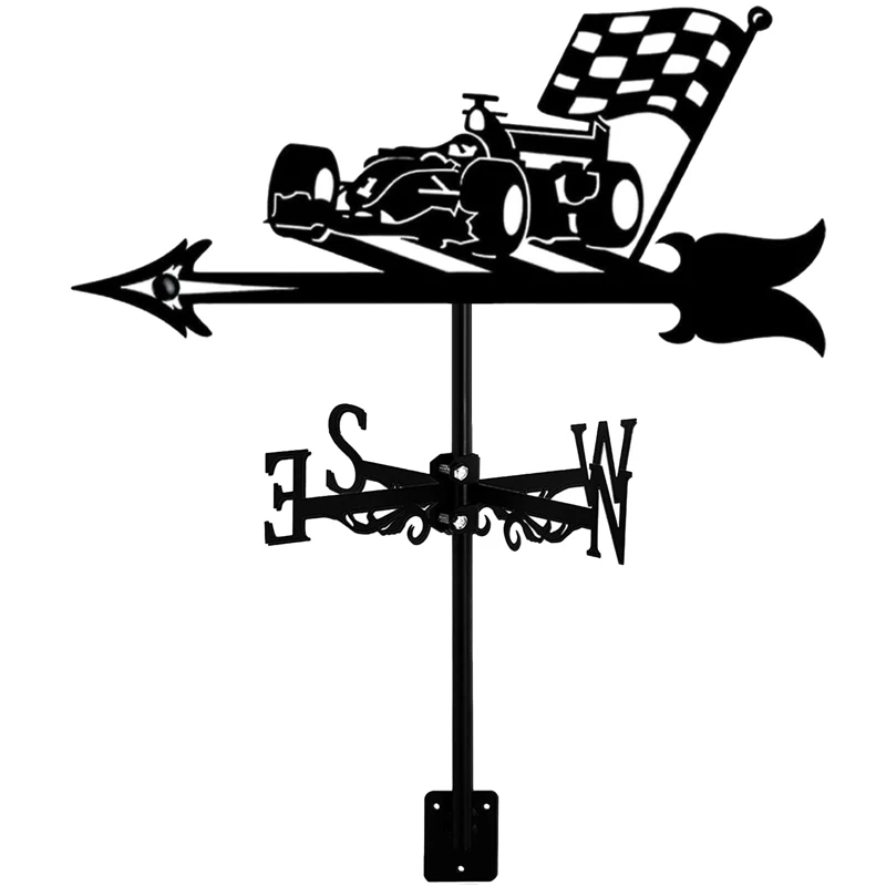 

Metal Weathervane Racing Car Weather Vane Outdoor Roof Yard Decor Weather Vane, Hollow Out Art Indicating Wind Direction