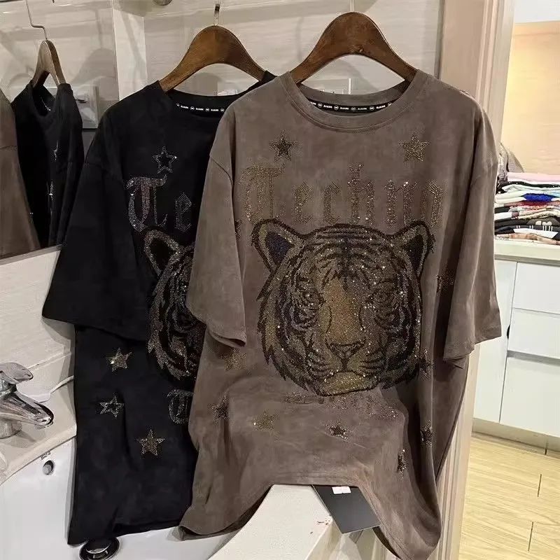 Женские футболки Ropa Mujer большие размеры хлопок с принтом тигр