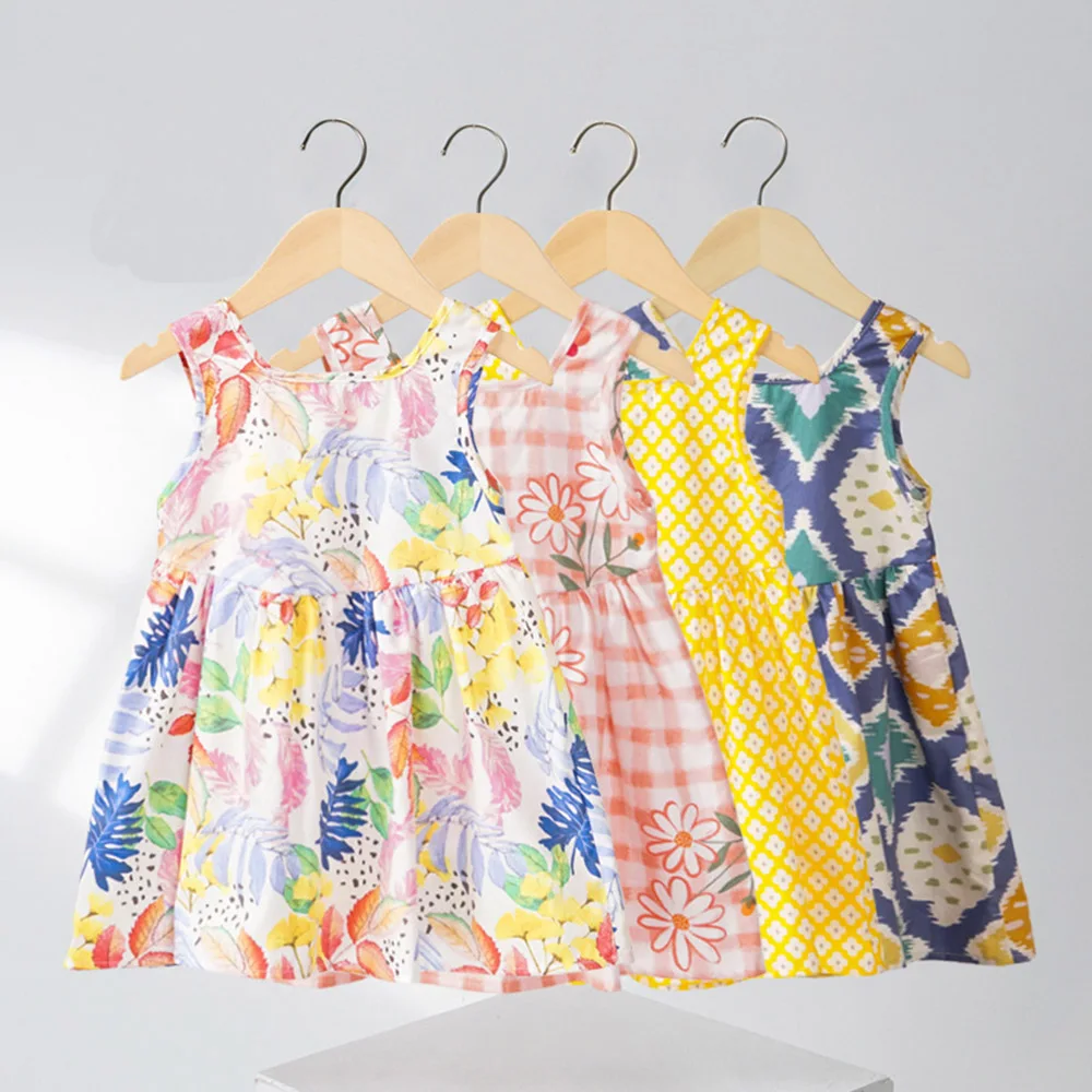 

Kids Summer Dress Cotton Sleeveless Floral Cute Pattern Princess Little Girls Clothes New Arrival
