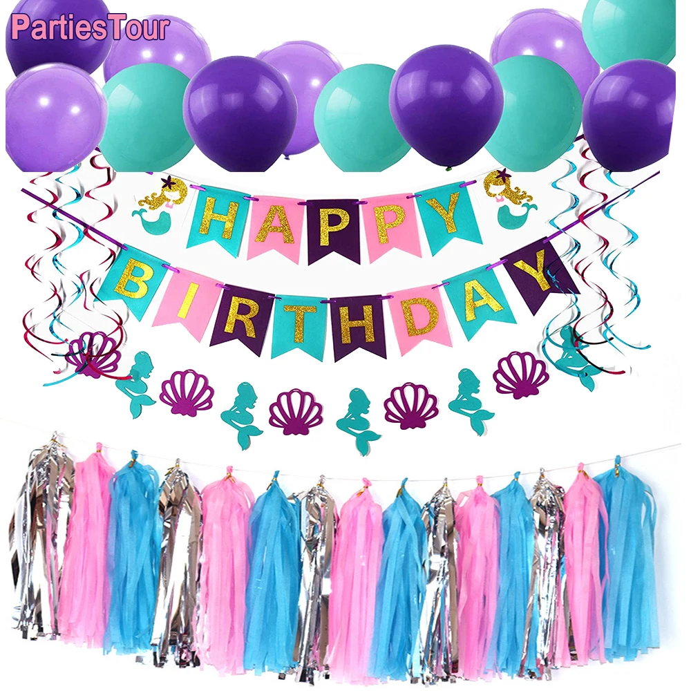 Плакат с русалкой гирлянда украшение для вечеринки в честь Дня Рождения декор