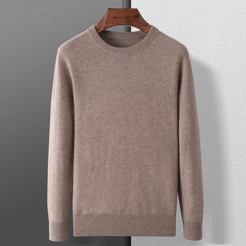 Men's 100% Cashmere Sweater Round Collar Pullover Basic Long Sleeve Knitwear Autumn Winter Smart Casual Clothing Tops