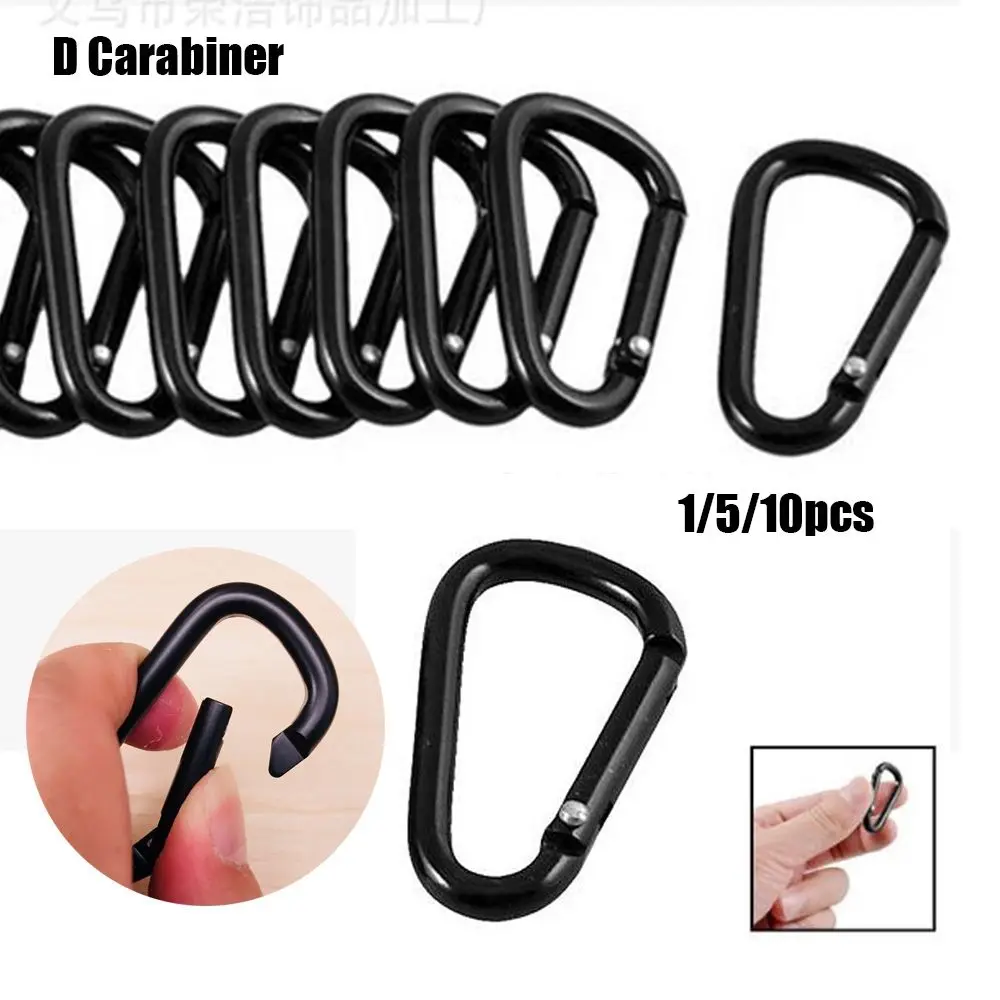 

1/5/10pcs Black Aluminum Carabiner D-Ring Key Chain Clip Camping Keyring Snap Hook Outdoor Travel Kit