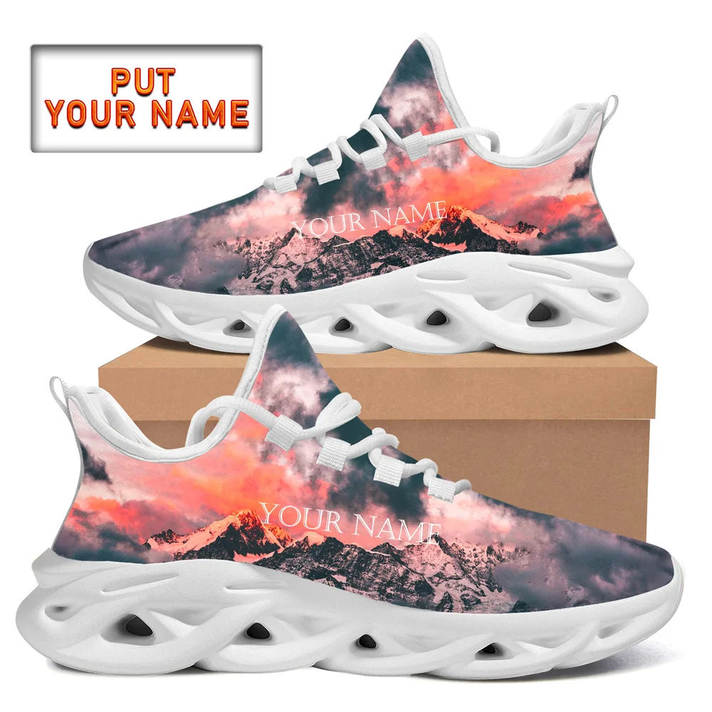 

Art Custom Women Men Running Shoes Peak Mountains Print Flats Lace Up Gym Breathable Sport Sneakers Zapatillas Hombre