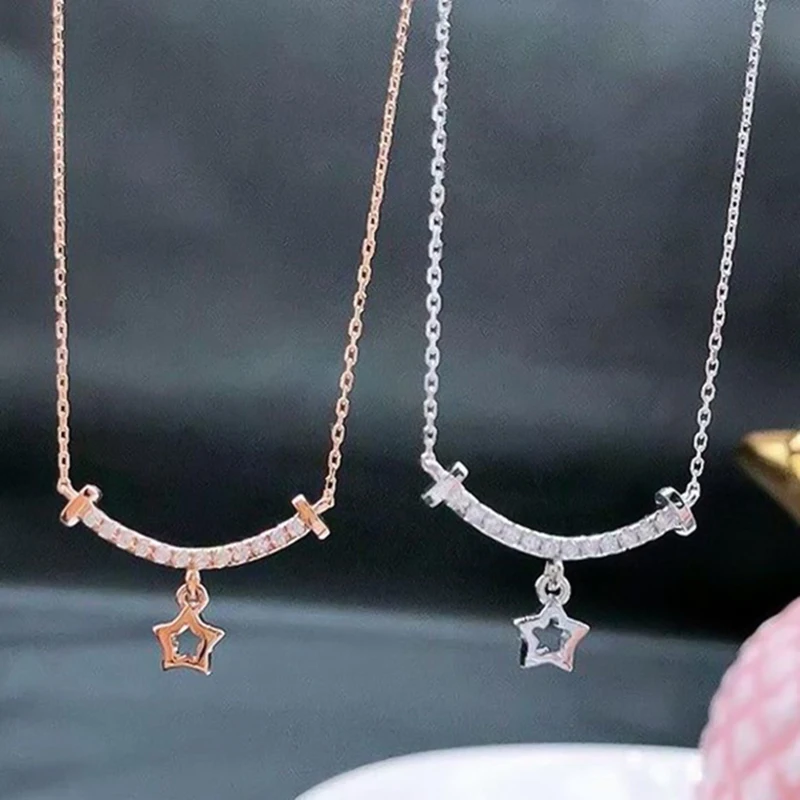 

Fashion Rose Gold / Silver Color Cubic Zirconia Star Pendant Necklaces For Women Banquet Party Jewelry Clavicle Chain Gift