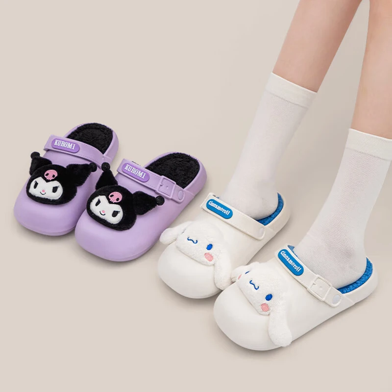 

Тапки Kawaii Sanrioed Kitty Kuromi Cinnamoroll хлопковые домашние Нескользящие водонепроницаемые сохраняют тепло без выпадения волос подарок на день рождения