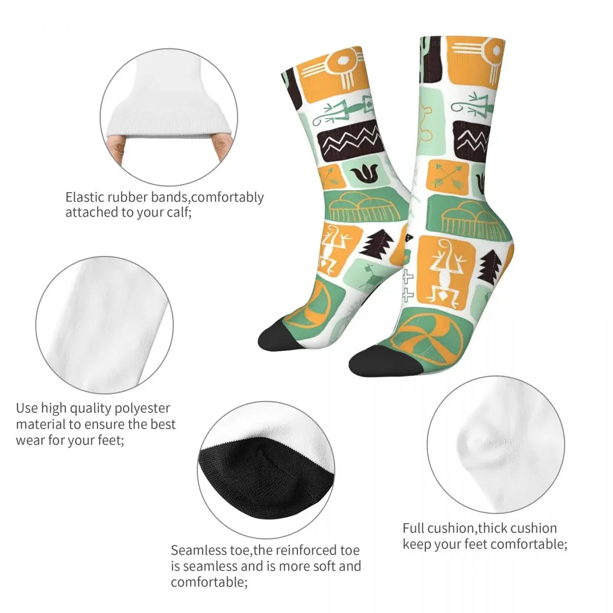 Желтые носки Ocher Kokopelli Hopi походные с 3D принтом для мальчиков и девочек до середины