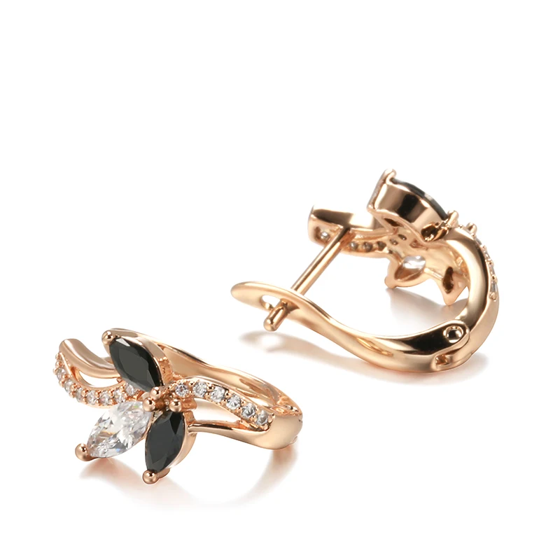 Женские серьги из розового золота 585 пробы с цветами |