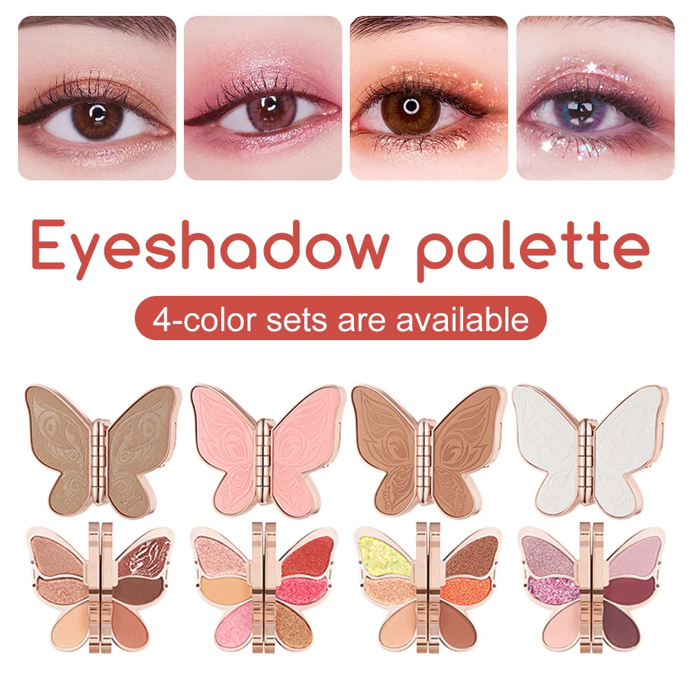 

6 Colors Eyeshadow Palette Waterproof Lasting Butterfly Eye Shadow Matte Glitter Pearl Sequins Eyeshadow Makeup